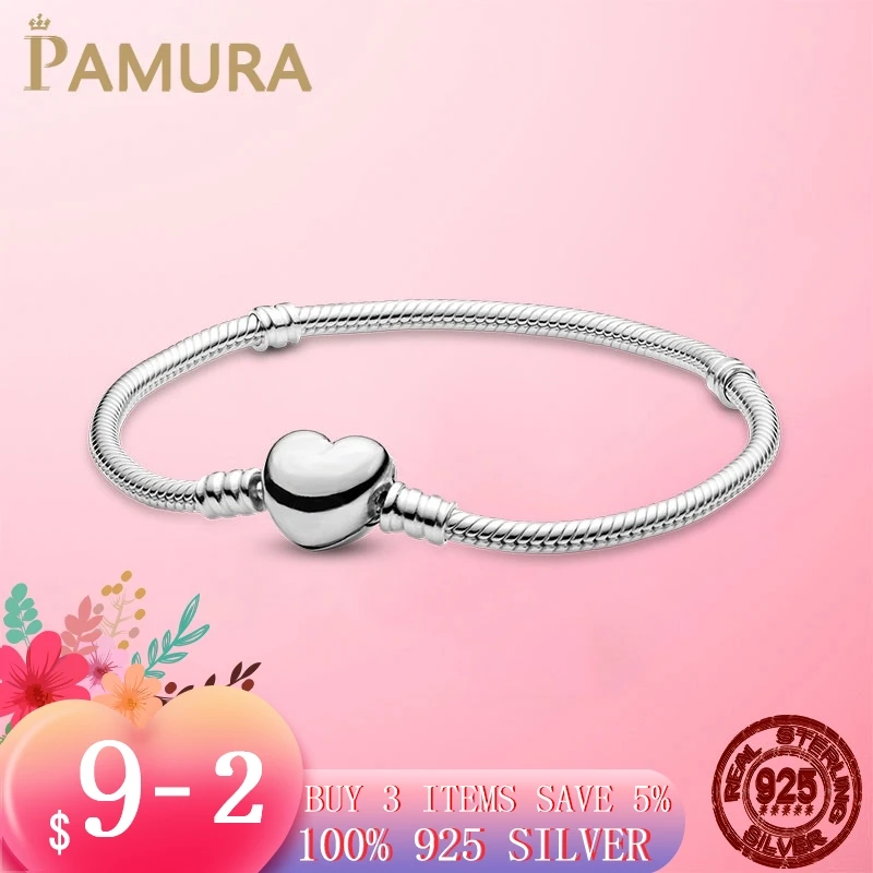 Женский браслет из серебра 925 пробы с застежкой в виде сердца | Украшения и