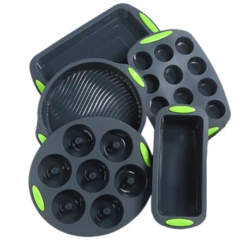 

5Pcs Nonstick Silicone Bakeware Set-Cake Bread Molds Baking Sheet Donut Muffin Pan Tiramisu Dishes-Dark Gray