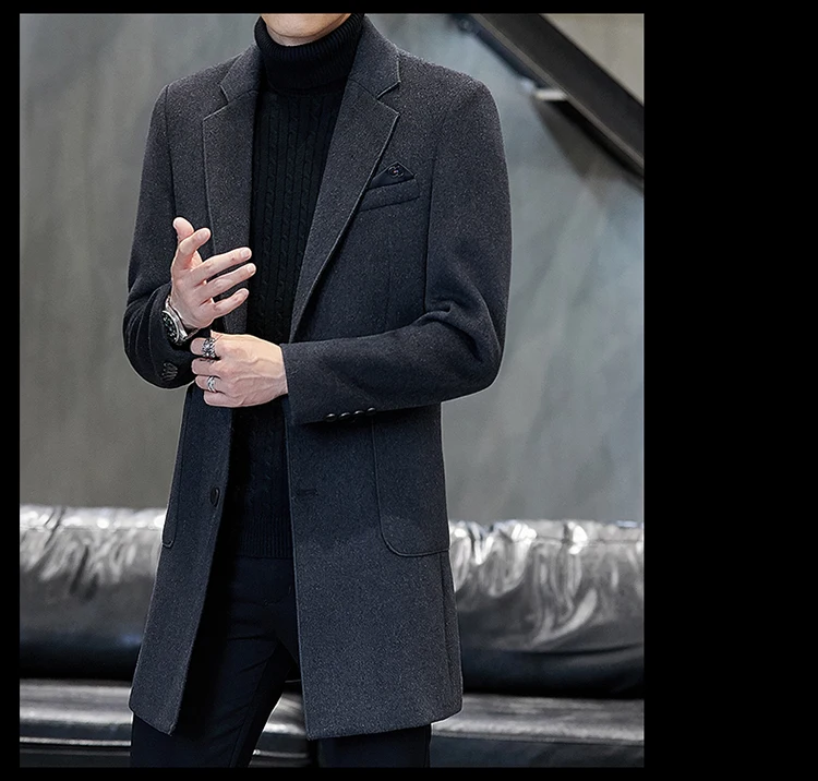 Мужские однотонные повседневные модные куртки, зимние повседневные мужские пальто, шерстяное пальто, мужские длинные шерстяные пальто Abrigo Largo Hombre
