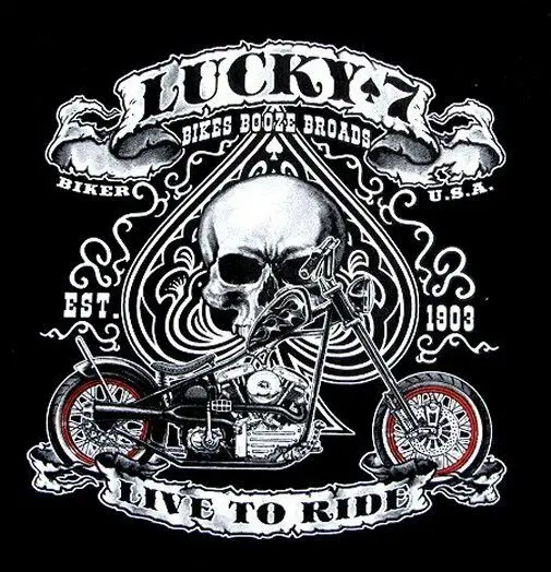 cheap Lucky 7 Bikes Booze Broads Biker Usa 1903 Live To Ride Skull Chopper T Shirt 547 Customize Tee Shirt