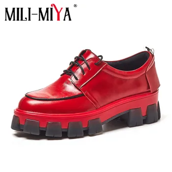 

MILI-MIYA New Brand Genuine Leather Women Sneakers Lace Up Thick Bottom Waterproof Fashion Round Toe Casual Comfortable Shoes