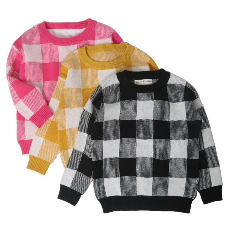 

2019 Children Grid Baby Grid Boys Sweater Autumn Winter Girls Kids Sweater Children Casual Boys Clothing 1 -6 Year
