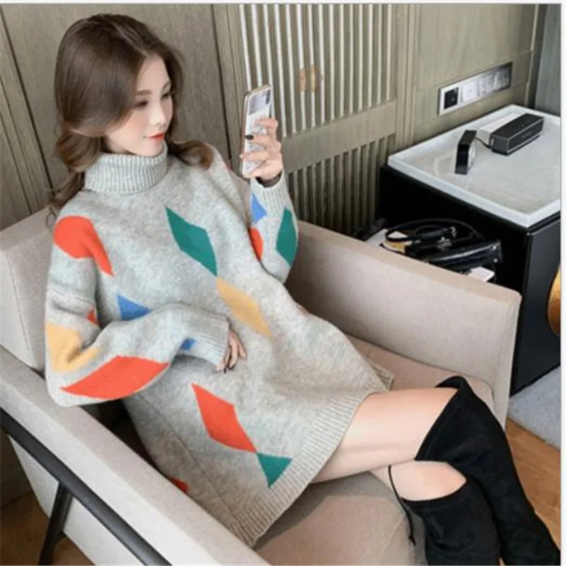 Long Sleeve Women Sweater Pullovers Autumn Winter Knitted Tops Jumper Female Print Geometric Mujer Invierno 2019 H245 | Женская одежда