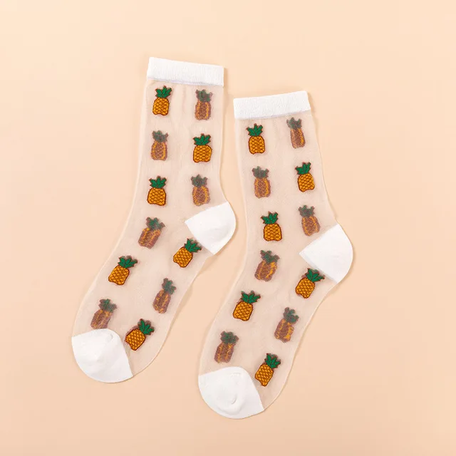 France Fresh Floral Art Funny Socks Transparent Abstract Design Lace Cute Socks Women Jacquard Sokken Skarpetki Calcetines Mujer 26