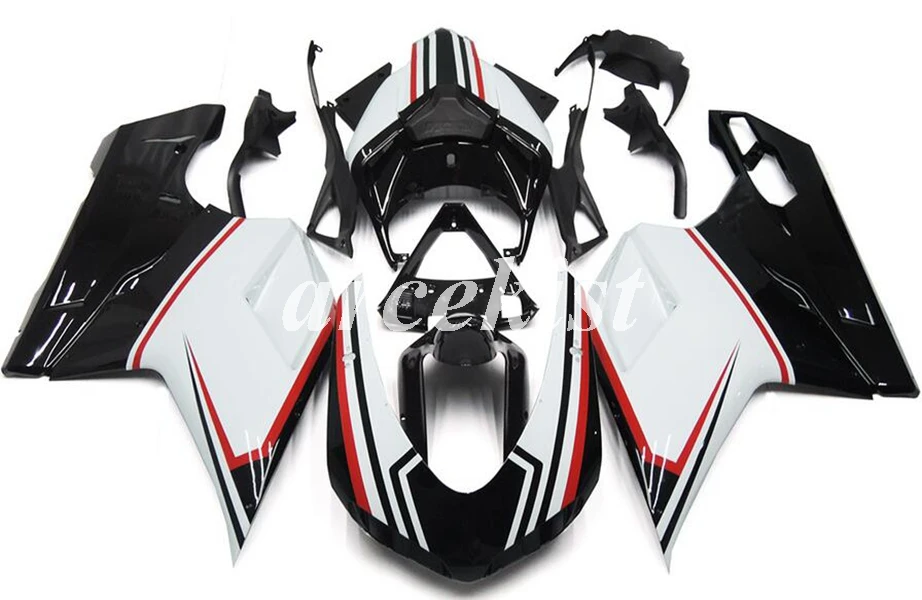 Инъекций ABS Полный обтекатели комплект подходит для поездок на мотоцикле DUCATI 848 evo 1098 1198 1098S 2007 2008 2009 2010 2011 2012 тела комплект красного и черного цвета
