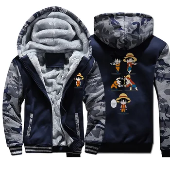

One Piece Luffy Jackets Men Dragon Ball Super Hoodies Sweatshirt Winter Thick Japan Anime Coats Sportswear Camo Outwear