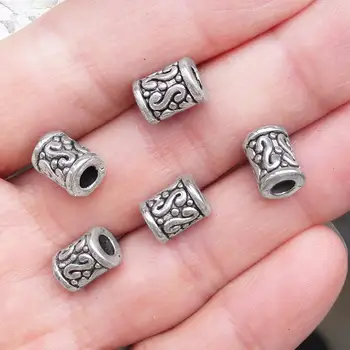 

100pcs Cords Bracelets Beads DIY Handcrafts Made Tube S Engraved 3mm Big Hole Metal Ancient Silver Plated Jewelry Findings 9x7mm