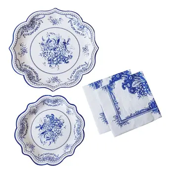 

36pcs Blue and white porcelain style Disposable Dinnerware Set Service for 8 Guest Holiday Christmas party