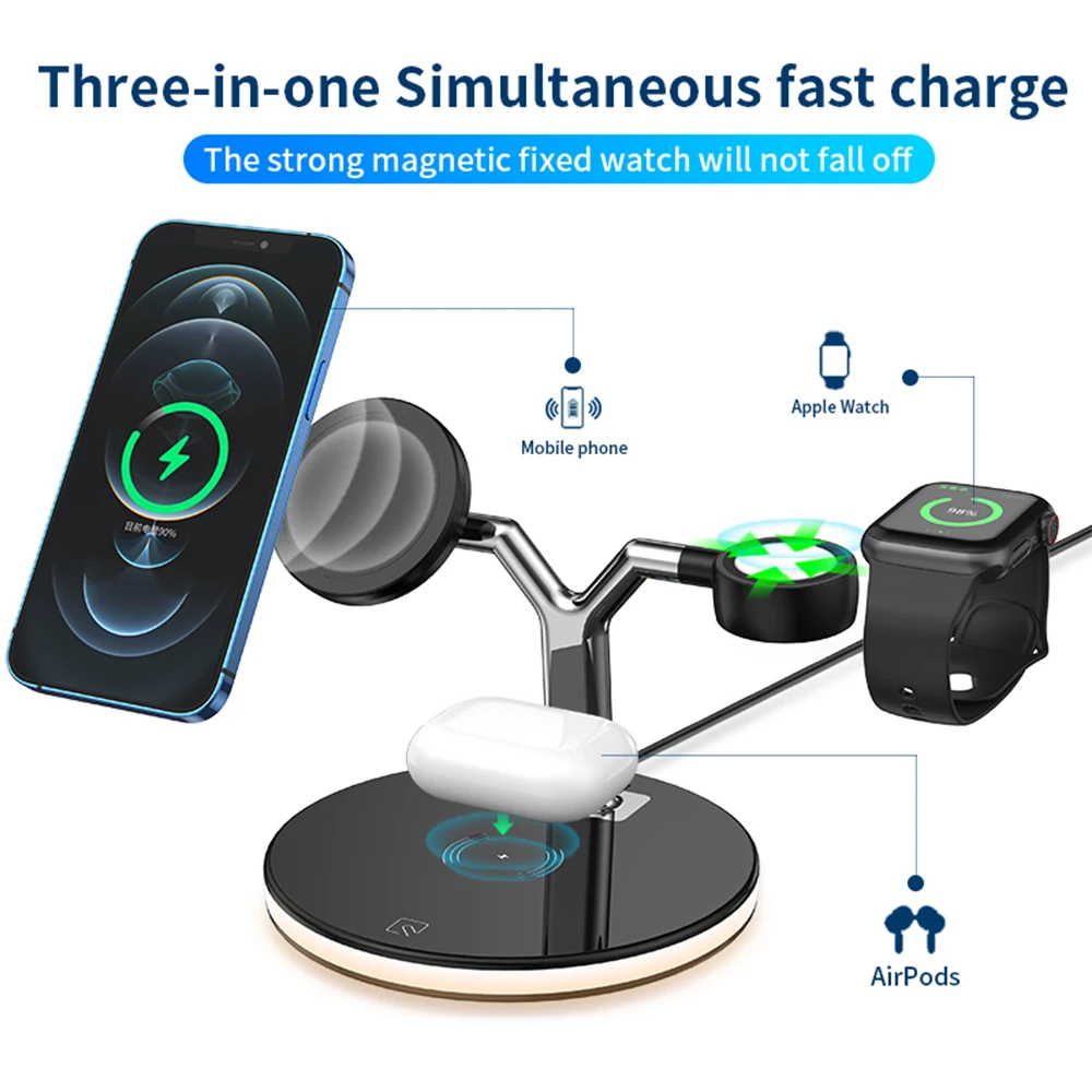 US $23.27 Bonola 25W 3 In 1 Magnetic Wireless Charger Desktop Stand For IPhone12S12Pro Max11Pro Samsung S20 Airpods IWatch Fast Charging