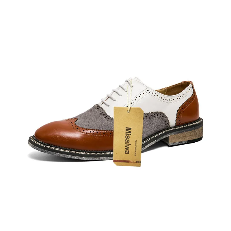 Best Misalwa Oxfords Wingtip Shoes Men Mixed Colors Classic Business Brogues Formal Shoes Lace Up Pointed Top Italian Elegant Shoes