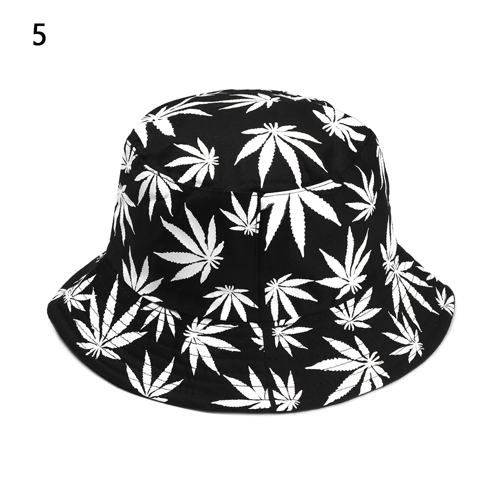1PC Fashion Maple Leaf Print Hip Hop Cap Casual Panama Bucket Hat Couple Cotton Fisherman Hats Unisex Sun Flat Top Caps Gifts - Цвет: 5