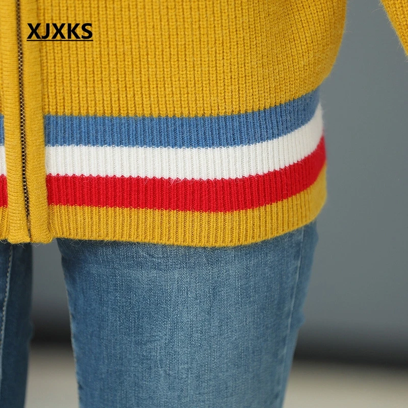 XJXKS новые женские осенние свитера на молнии кардиган вязаный с длинным рукавом женский кардиган Mujer свитер, Женское пальто
