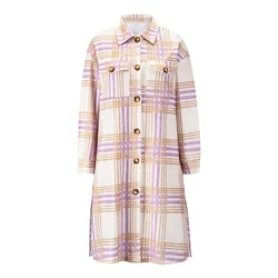 Novo outono inverno senhora do escritório rosa houndstooth casaco longo elegante lapela blazer moda feminina único bolso breasted casacos finos