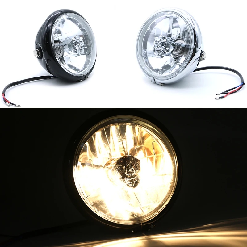 

12V 5.9inch Motorcycle Skull Bulb Headlight Head Light Lamp For Harley Dyna FLHT Fatboy FLST Honda Yamaha Suzuki Kawasaki Custom