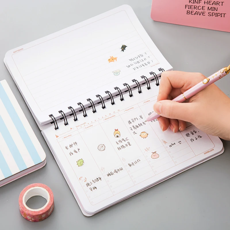 

Kawaii Pink Notebook Memo Pad Daily Weekly Monthly Time Management Table Agenda Notes Girl Child Gift School Supplies Stationery