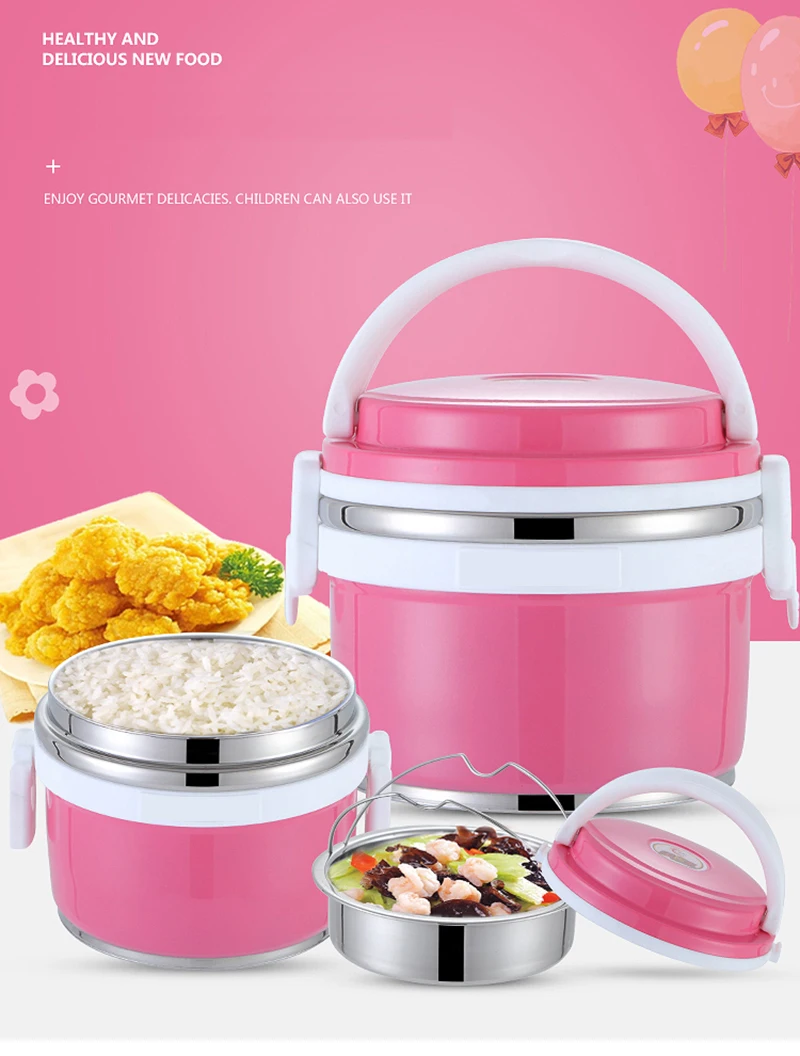 Amerteer Portable Food Warmer School Lunch Box Bento Thermal Insulated Food Container 1 Layer Stainless Steel Insulated Square Lunch Box for Children