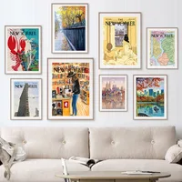 Le riviste del New Yorker coprono quadri su tela Vintage dipinti su tela poster e stampe nordici immagini murali per soggiorno Decor