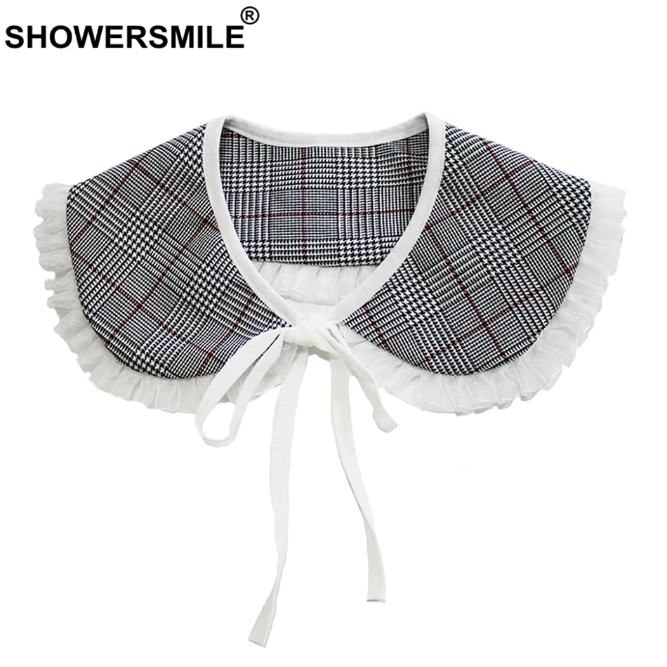 SHOWERSMILE воротник Питер Пэн женский серый клетчатый съемный Женский