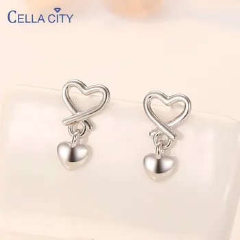 

Cellacity Trendy Real Silver 925 Earrings for Women Long Heart shaped Ear drops Female Fine Jewelry for Wedding Wholesale Gift