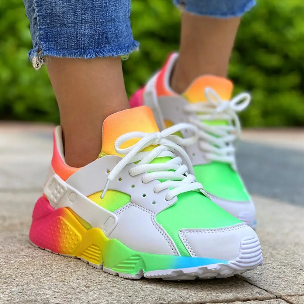 2021 Regenboog Kleur Vrouwen Sneakers Casual Tennis Schoenen Ronde Neus  Lace Up Running Sportschoenen Vrouw Rubberen Zool Platte sneaker|Sneakers  voor vrouwen| - AliExpress