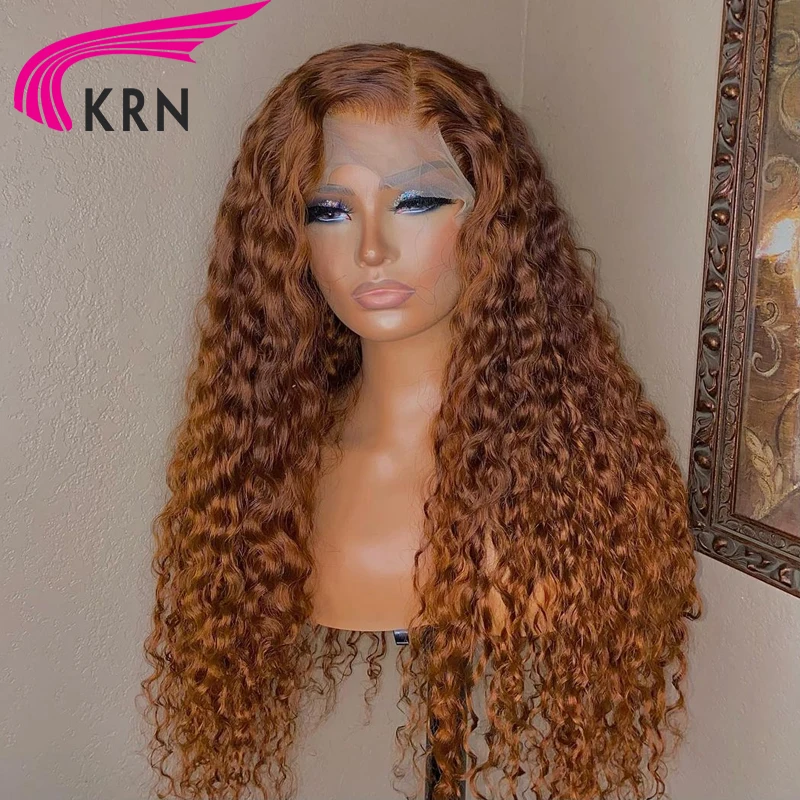 Dark Ginger Curly 4x4 Closure Wig with Middle Part Glueless Ginger Brown Peruvian Hair Wig Pre-Plucked 13x4 Transparent Lace Wig