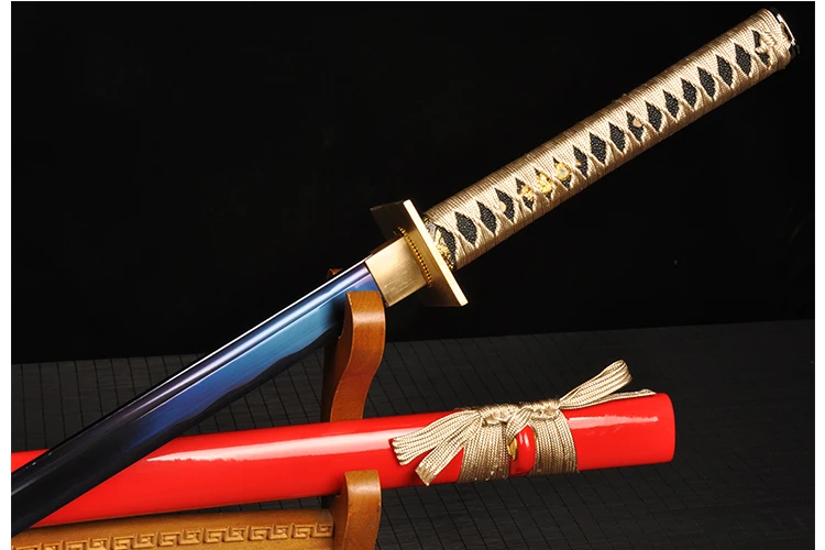 Red Katana Sword Real Japanese handmade 1045 carbon steel Blade Blue color sharp Full Tang decorative arrival supply
