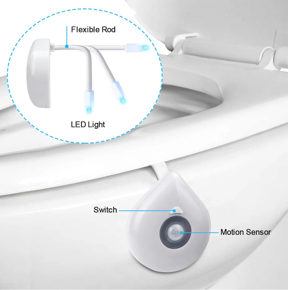 Alimentado por ba Luz do Sensor de Movimento Luz da Noite do Assento do Vaso Sanitário Núcleos Mutável Aaa wc 8 7 Luzes noturnas