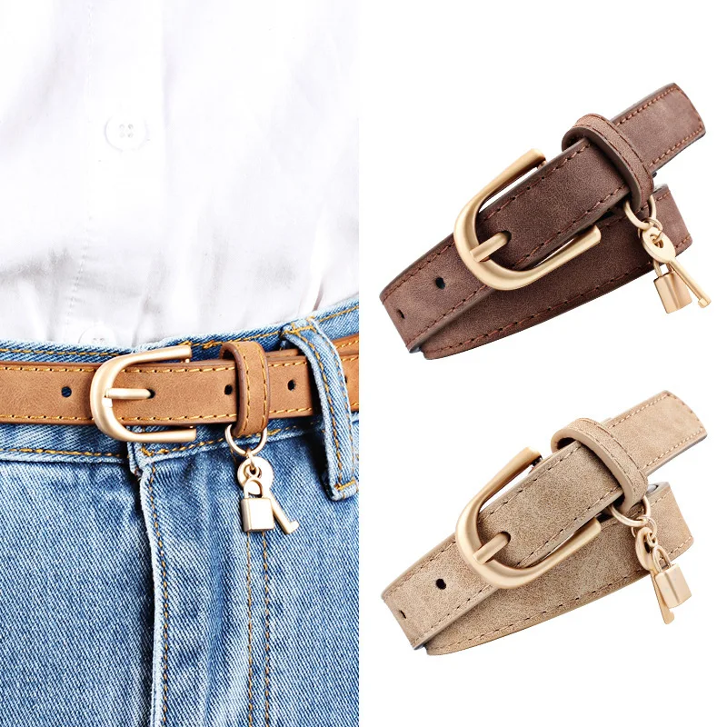 

2019 New korean luxury fashion three-piece ladies thin belts Decorative wild PU leather belts pants punk harajuku pants