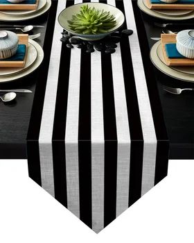 

Stripes Black White Simple Table Runner Table Flag Home Party Decorative Tablecloth Table Runners for Wedding