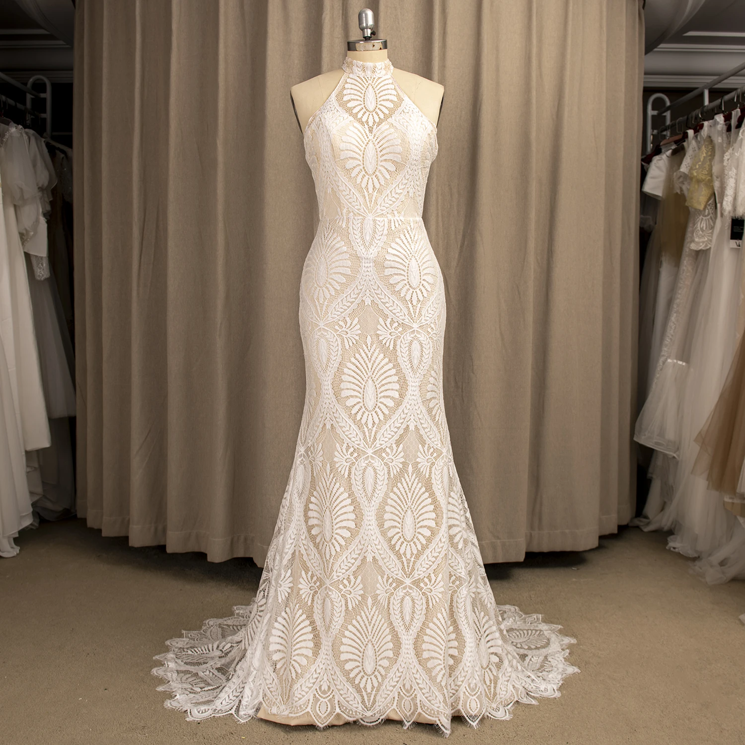 2021 с лямкой на шее цветочным рисунком кружевное свадебное платье размера плюс