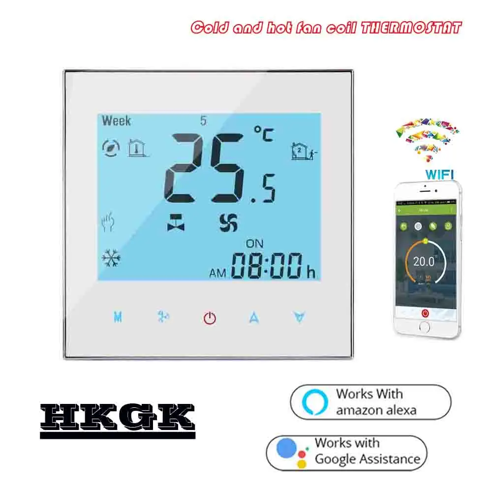 2PIPE Touch screen WIFI thermostat regulator temperature for fan coil unit 24VAC,AC95~240V
