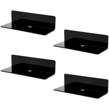 

4 PCS Acrylic Floating Wall Shelves,Adhesive Display Shelf for Smart Speaker/Security Cameras, Expand Wall Space,Black