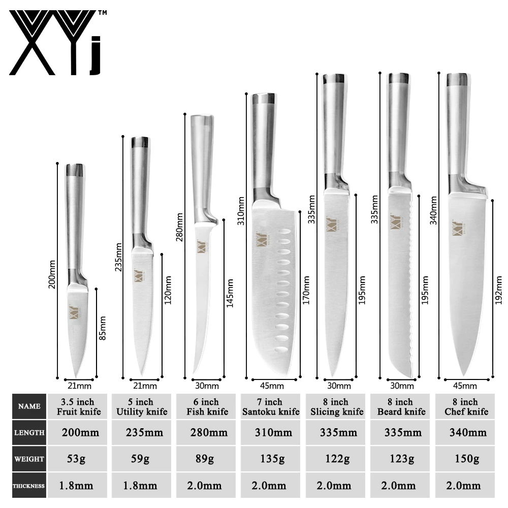 Cena XYj kuchnia 8 sztuk noże ze stali nierdzewnej zestaw 8 cal stojak na noże odkostnianie Santoku noże ryby Sushi styl japoński narzędzia kuchenne
