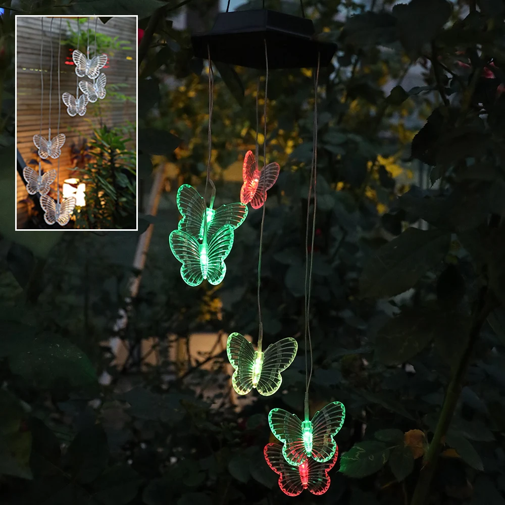 Solar Light Outdoor Powered LED Wind Chime IP65 Waterproof Butterfly Hummingbird Lawn Lamps For Garden Yard Decoration solar light bulb