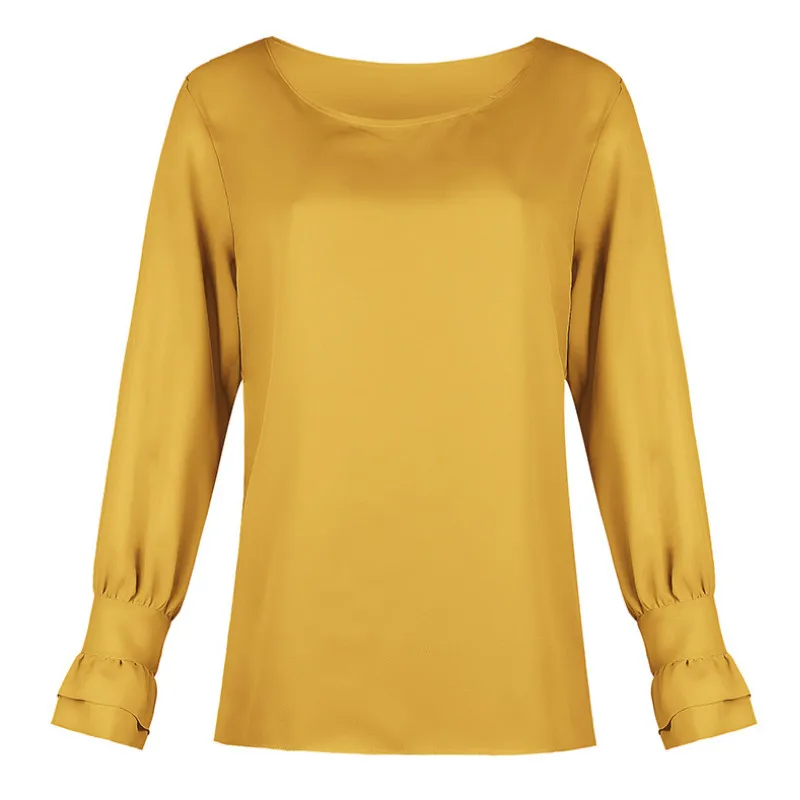 Yellow Весенние женские футболки с круглым вырезом, Топ с длинным рукавом, одноцветные женские универсальные осенние женские топы, белые футболки, Элегантные повседневные футболки G1051 - Цвет: Yellow
