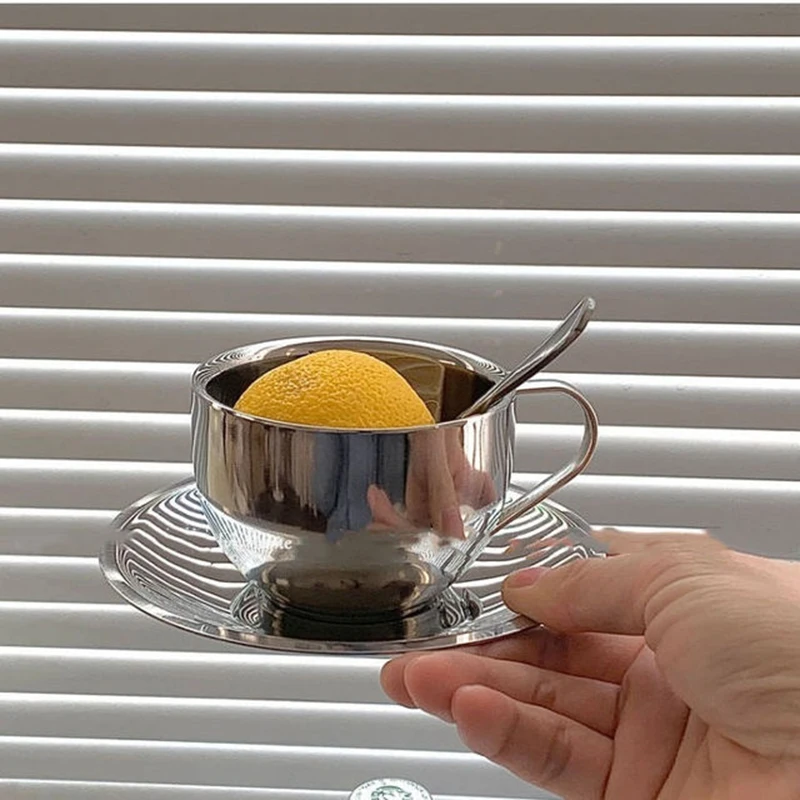 

Набор кофейных чашек и тарелок из нержавеющей стали 304, чашка для послеобеденного чая, молока, чая, фотопосуда, набор для напитков