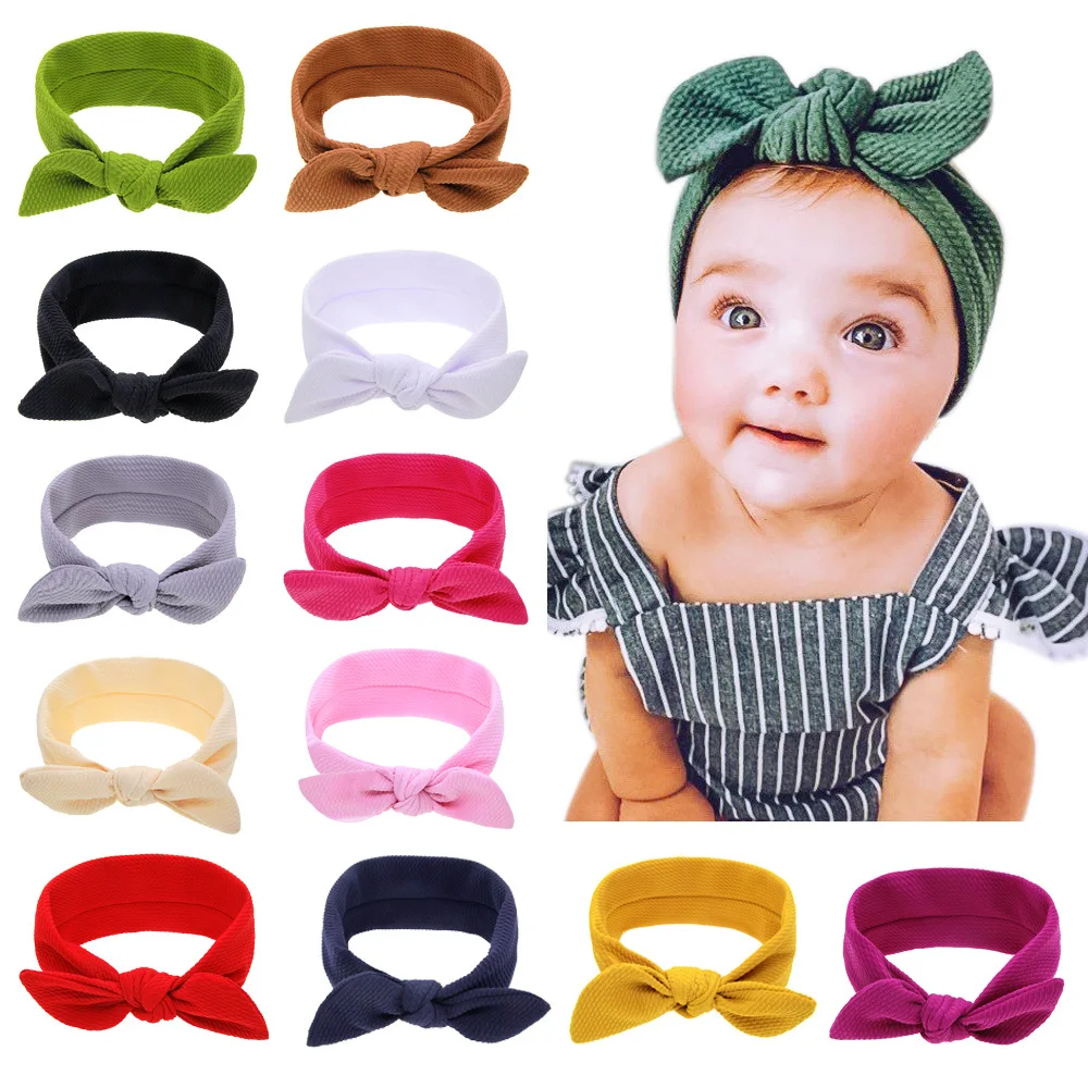 Cotton Elastic Newborn Turban Baby Girls Solid Color Headband Bowknot Hair Band Children Infant Headband Bandeau Bebe Headwrap