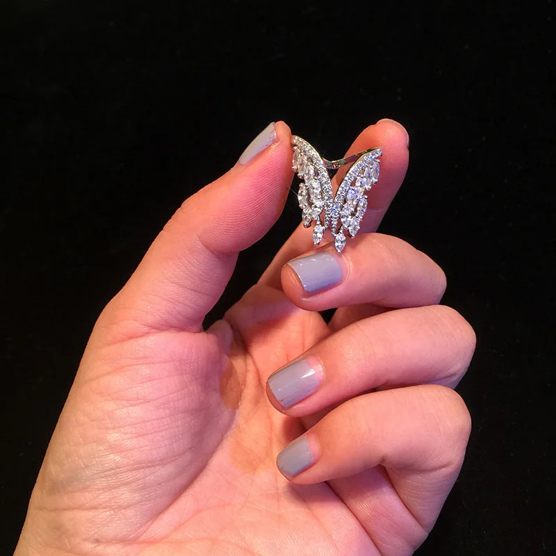 FXLRY креативный стиль белый цвет крыло Открытые Кольца ослепительный Кристалл Циркон модное кольцо на палец женские свадебные украшения
