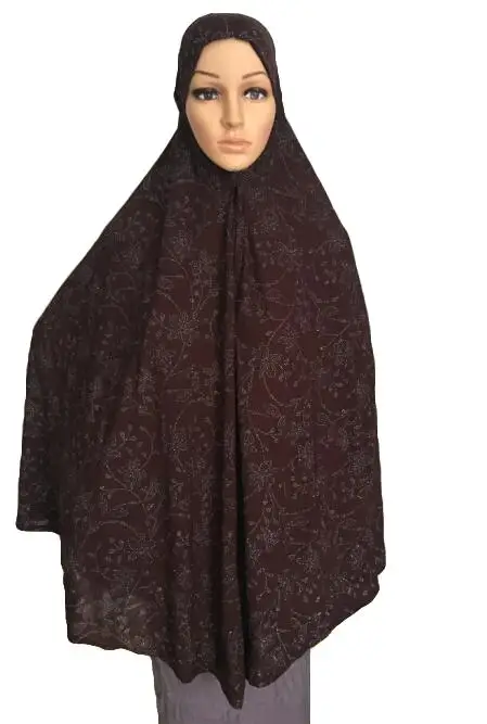 Мусульманские женщины химар молитва одежда платье полное покрытие длинный шарф хиджаб исламские большие накладные полное покрытие принт шапка под хиджаб 120*110 см - Цвет: Coffee