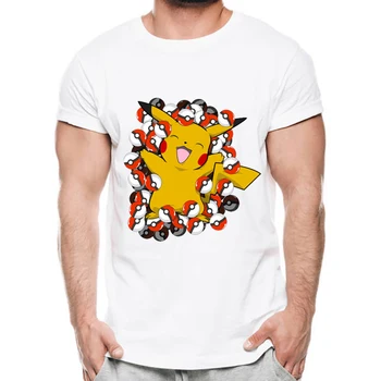 

Fashion Lovely Cartoon Character Pokeball with Pug T Shirt Anime Pika Men T-Shirts Pikachu Boy T Shirt Short Sleeve Tees Tops