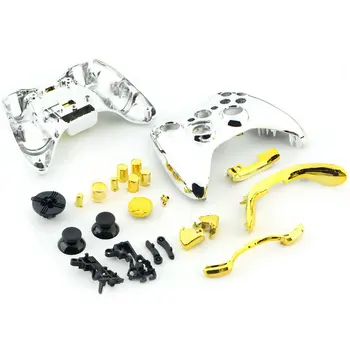 

Custom Chrome Silver Controller Shell For Xbox 360 Housing with Full Chrome Gold Buttons Inserts Accessories Wholesale