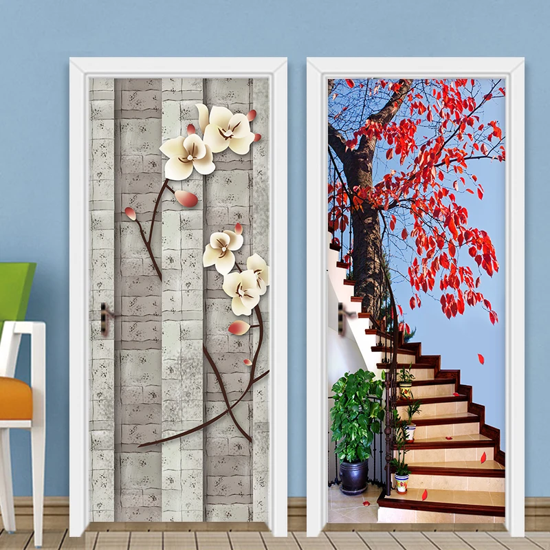 3D наклейки с изображением дерева лестницы современный пейзаж цветные кирпичи