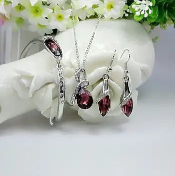

QiLeSen Fine jewelry 925 sterling silver suitable for ladies set, Glass shoes crystal purple Necklace Earring bracelet Set YW158