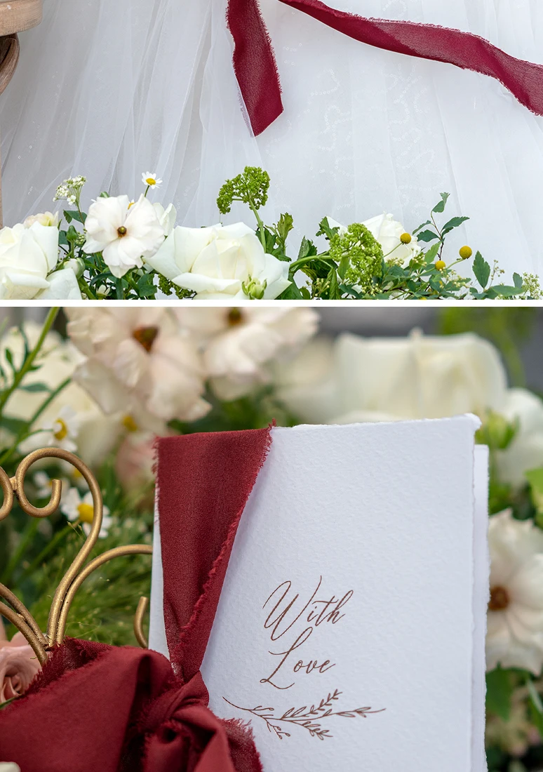 Романтическая свадебная открытка с потрепанной шифоновой лентой «с любовью», печатная свадебная открытка, обет, обновление, подарок для свадьбы