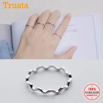 

Trustdavis Authentic 925 Sterling Silver Lines Curve Smooth Waves Finger Ring For Women Wedding Fine S925 Ring Jewelry DA11111