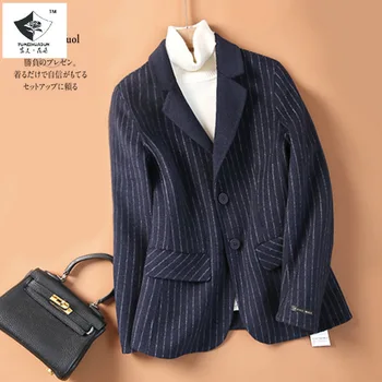 

handmade double-sided commutes OL striped wool suit fur coat women woolen jacket women wool blazers women wool suits