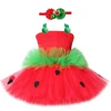Red Green Strawberry Dresses for Girls Princess Tutu Dress with Flowers Headband Cute Children Kids Costume for Birthday Party ► Photo 1/6