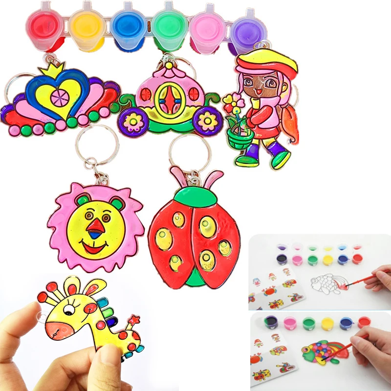 5pcs Cartoon Window Paint Art Kit DIY Coloring Light Transmission Drawing Set Suncatchers Water Painting Toys Kids Birthday Gift | Игрушки и