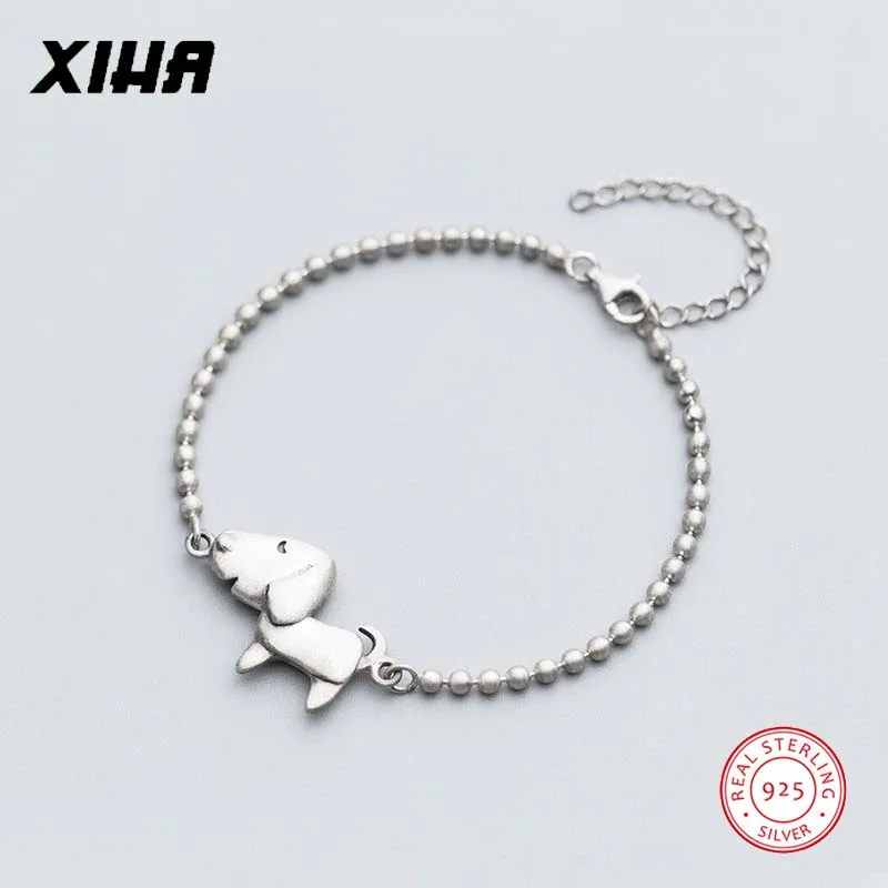 Настоящий 925 пробы серебряный браслет в виде собаки для женщин, регулируемые детские ювелирные изделия для девочек, браслет с подвесками