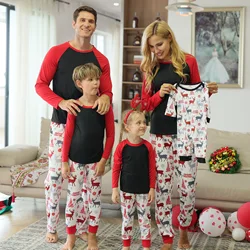 Novo natal família pai criança pijamas moda contraste cor topos e elk imprimir calças casa roupas conjunto